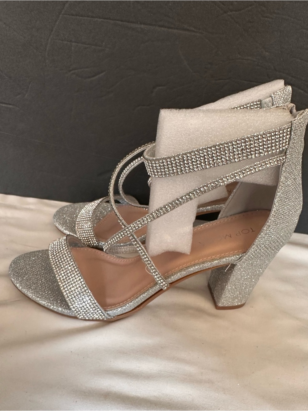 TOP Moda Silver Rhinestone Block Heel Sandals - Picture 3 of 6
